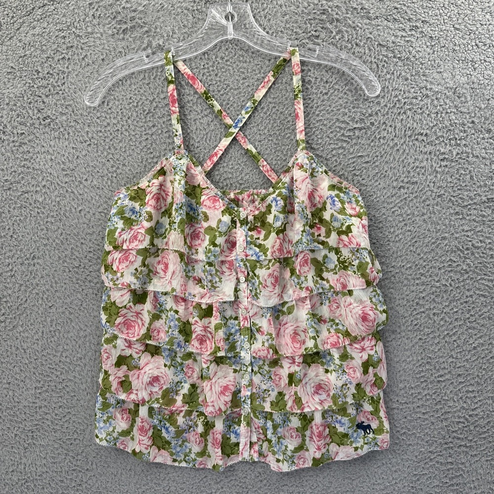 Y2K Abercrombie &‎ Fitch Tiered Floral Cami Babydoll Top Cottagecore Women's XS